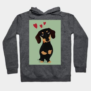 Cute Cartoon Dachshund with Three Red Hearts Hoodie